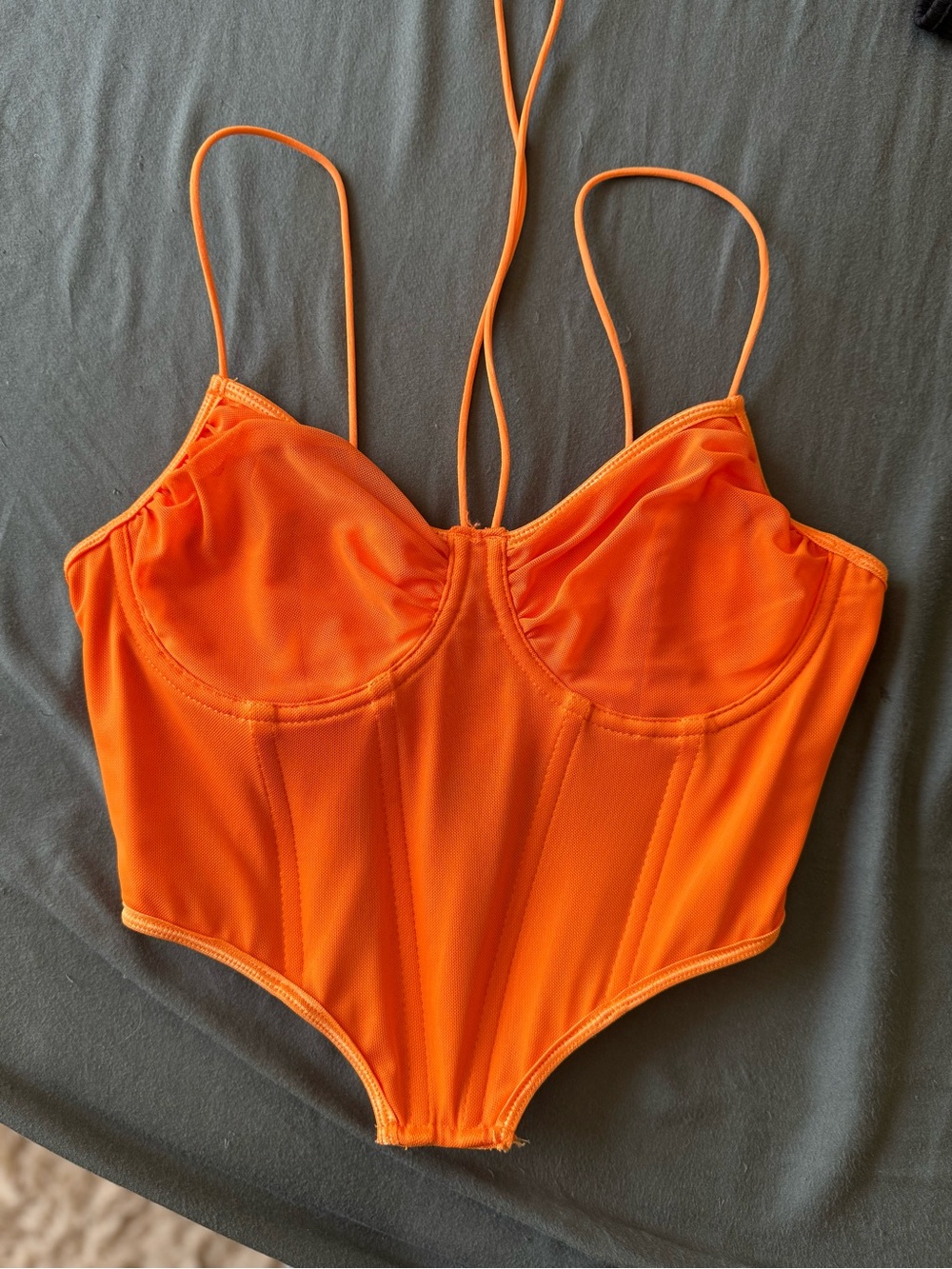 Orange Strappy Corset-Style Bodysuit
